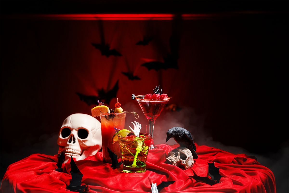 Halloween decorated table with Halloween themed cocktails